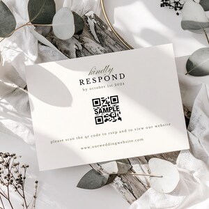 Wedding rsvp with elegant text and a qr code