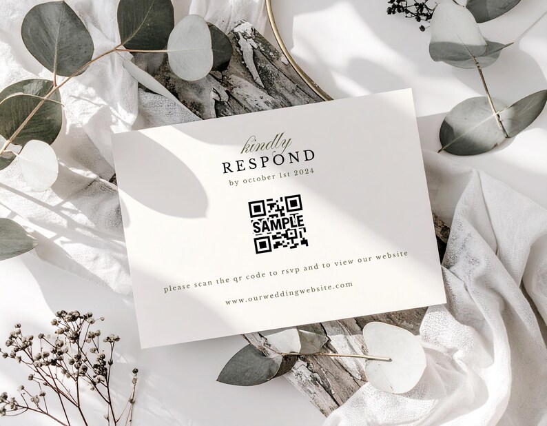 Wedding rsvp with elegant text and a qr code