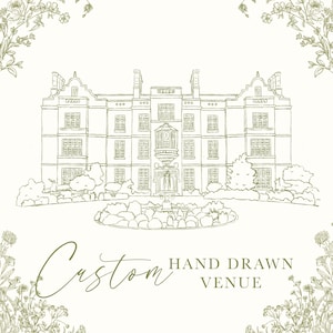 Wedding Venue Hand Drawn Sketch, Digital File, Digital Wedding Venue, Custom Illustration, Wedding Venue Drawing, Hand drawn line drawing