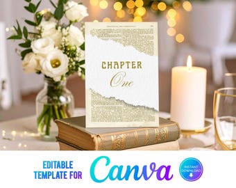 Canva Book Table Number, Happily Ever After, Love Story, Book Wedding, Editable Template, Wedding Book Table Name, Art Nouveau, Chapter, VB