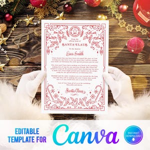 Canva, Carta a Papá Noel y Certificado de Lista de Buenos Amigos, Carta Personalizada de Papá Noel, Plantilla Imprimible Carta a Papá Noel, Descarga Instantánea Editable