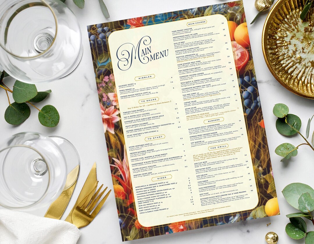 Restaurant Menu Design, Cafe Menu Design, Vintage Style Fruit, Custom ...