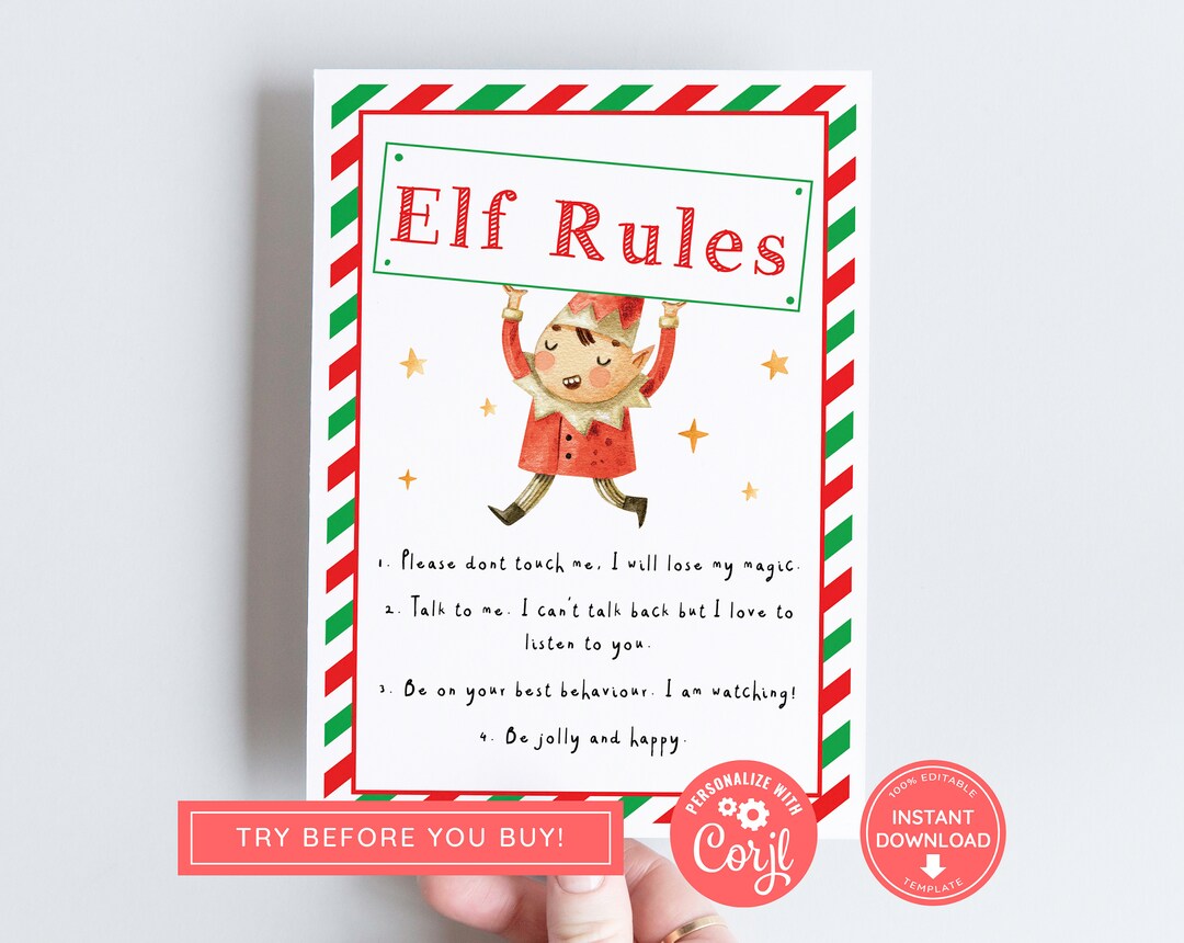 Editable Elf Rules Official Elf Rules Christmas Elf Elf Arrival