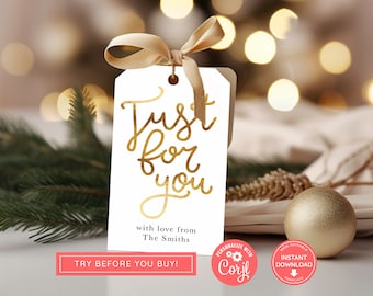 Christmas Gift Tag, Printable Holiday Tag, Print at home Gift Tag, Editable, Personalised Calligraphy Christmas Tag, Modern Tag, Template