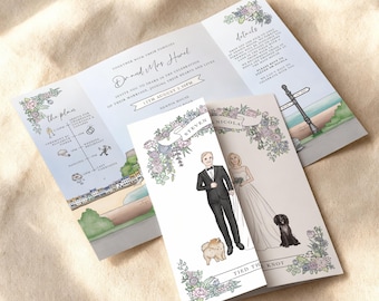Bespoke Wedding Invite Invite, Hand Drawn Couple Portrait, Venue Drawing, Illustrated Wedding Invitation, Bespoke Design, Printable