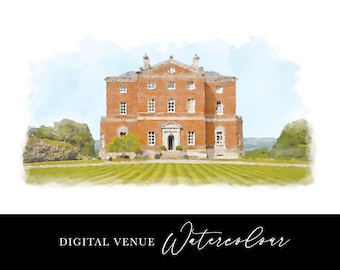 Wedding Venue Watercolour Digital File, Digital Watercolour Venue, Custom Watercolour Illustration, Wedding Venue Drawing Digital Download
