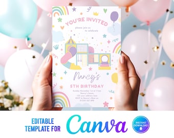 Soft Play Birthday Party Invitation, Pastel Birthday Girl Invite, Indoor Play, Magical, Rainbow Girl Party, Jungle Gym Invite, Printable