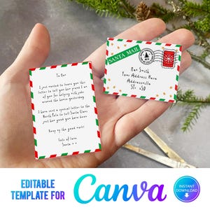Mini carta de Papá Noel para imprimir con sobre, Hola de Papá Noel, Imprimibles de Papá Noel, Carta de Papá Noel, Carta de despedida de Papá Noel, Descarga instantánea