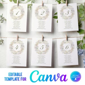 Canva wilde bloemen bruiloft tabel zitplaatsen, plattegrond hangende tafel, wilde bloemen, zomertuin bruiloft sjabloon, tafel plattegrond, WM