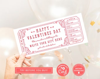 Editable Valentines Day Voucher, Valentine Coupon, Printable Love token, Ticket to My Heart, Surprise Ticket Any Text, Digital Gift Voucher