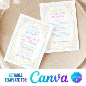 Carta de conejito de Pascua editable en Canva, certificado de conejito de Pascua, carta personalizada del conejito de Pascua, plantilla imprimible, correo de conejito, educación física
