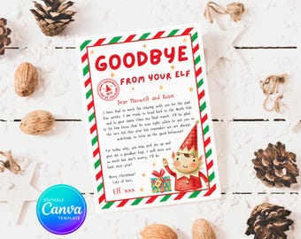 Carta de despedida de elfo editable, despedida de elfo, despedida de tu elfo, despedida de elfo de Navidad, partida, plantilla imprimible, plantilla de Canva