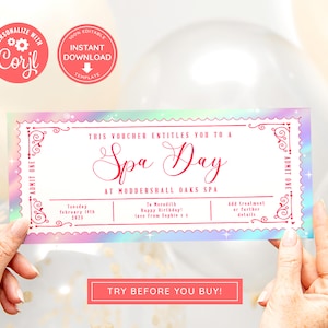 Editable Spa Voucher Ticket, Print at home Birthday Voucher, Digital Gift Voucher, Surprise Ticket, Spa Break, Pink Voucher, Spa Day