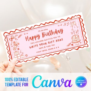 Canva bearbeitbares Event Geburtstagsticket, Print zu Hause Geburtstagsgutschein, Digitaler Geschenkgutschein, Überraschungsticket, Pink Geburtstag, Geschenk für Sie