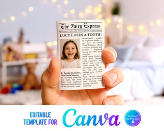 Tooth Fairy Newspaper, Printable Mini Tooth Fairy letter, Instant Download, Mini Tooth Fairy Props, Canva Template