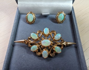 Stunning Vintage 9K Opal Brooch and Earrings - Never Worn