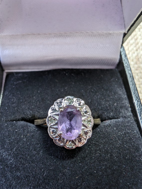 Vintage 9ct Gold Amethyst and Diamond Ring 1990's - image 1