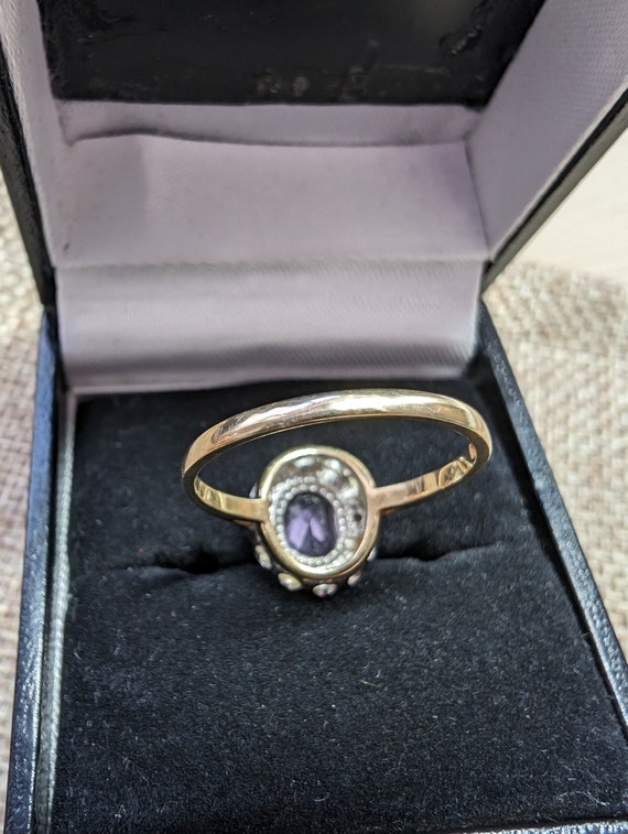 Vintage 9ct Gold Amethyst and Diamond Ring 1990's - image 3