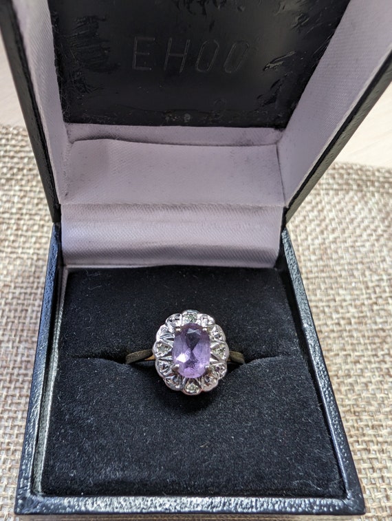 Vintage 9ct Gold Amethyst and Diamond Ring 1990's - image 5