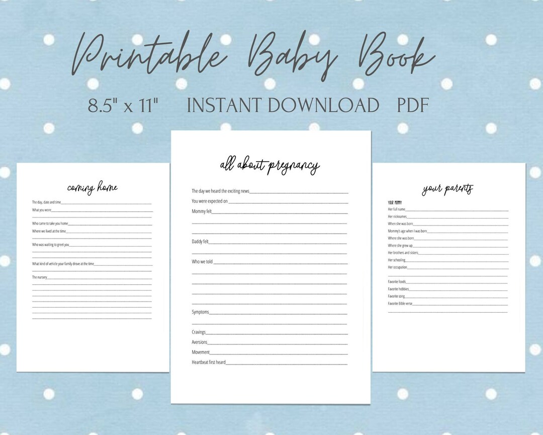 Baby Note Book Baby Memory Book, Instant Download, Printable Baby Book, Baby Keepsake ...