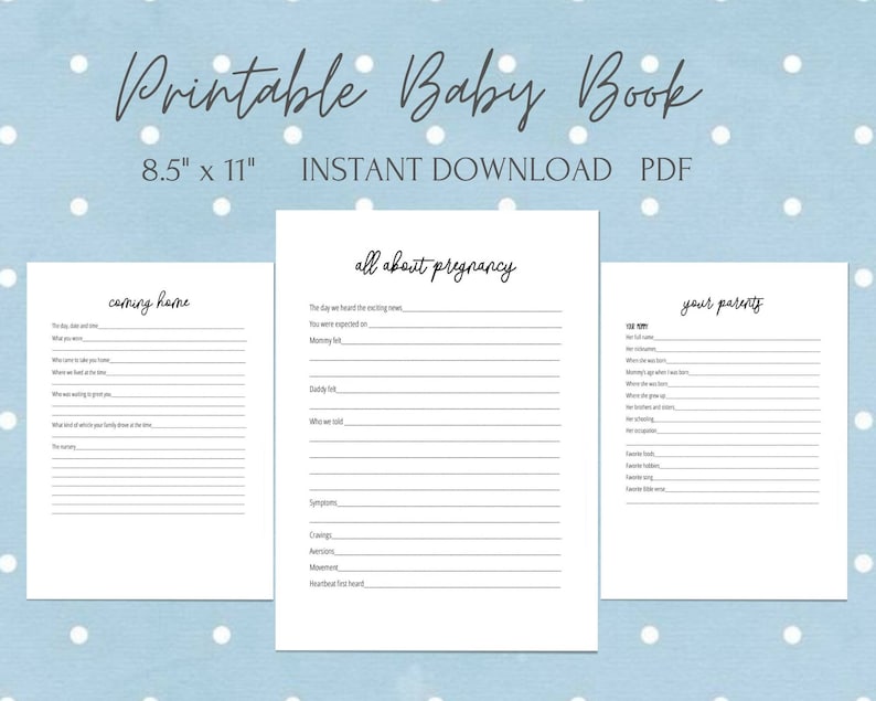 Baby Memory Book, Instant Download, Printable Baby Book, Baby Keepsake ...