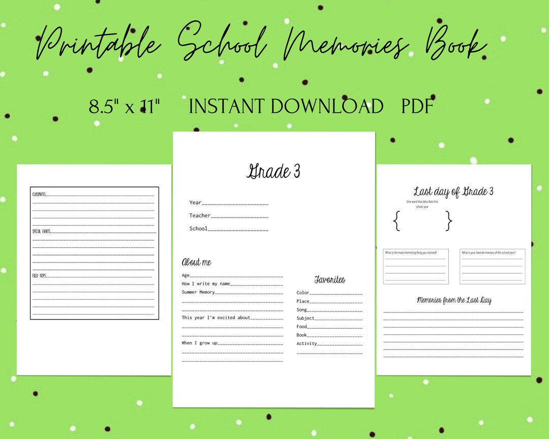 School Memories Printable Book - Etsy