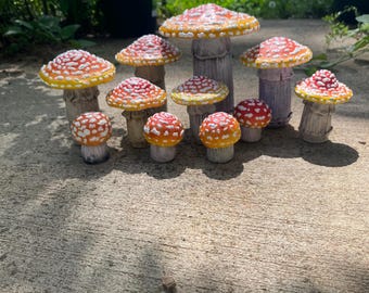 Handmade Clay Amanita Mushroom jars twist off storage compartments