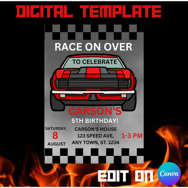 RACE ON OVER | Birthday Invitation | Digital Template | Racing