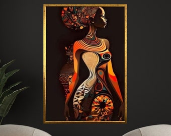 Art mural en toile de femme ethnique, décoration intérieure Boho, peinture d’inspiration africaine, tenture murale culturelle