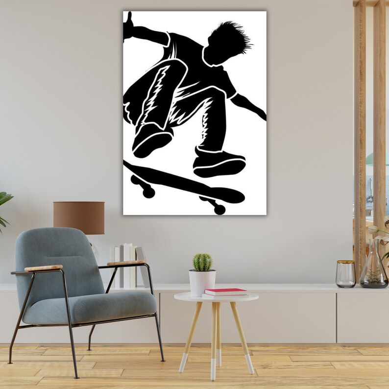 Skateboard Canvas Wall Art, Urban Street Art Decor, Skateboarder Gift