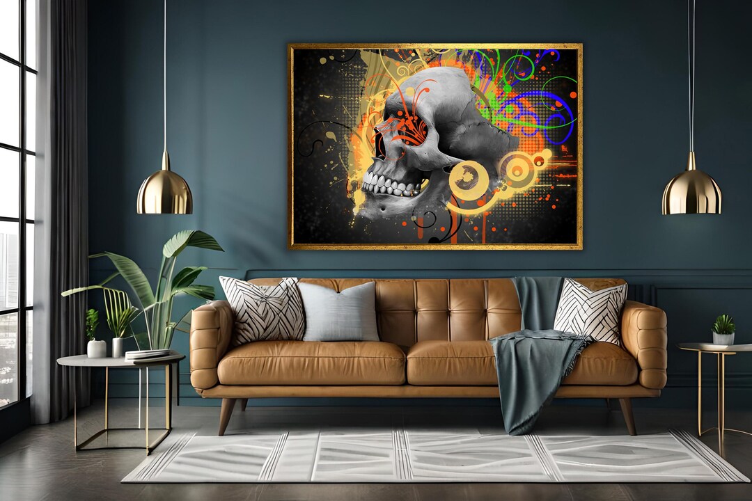 Skull Canvas Wall Art Gothic Home Decor Skull Print Etsy