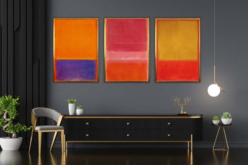 Art mural contemporain en toile, ensemble de 3 estampes Mark Rothko, décor dart abstrait, décoration intérieure moderne image 1