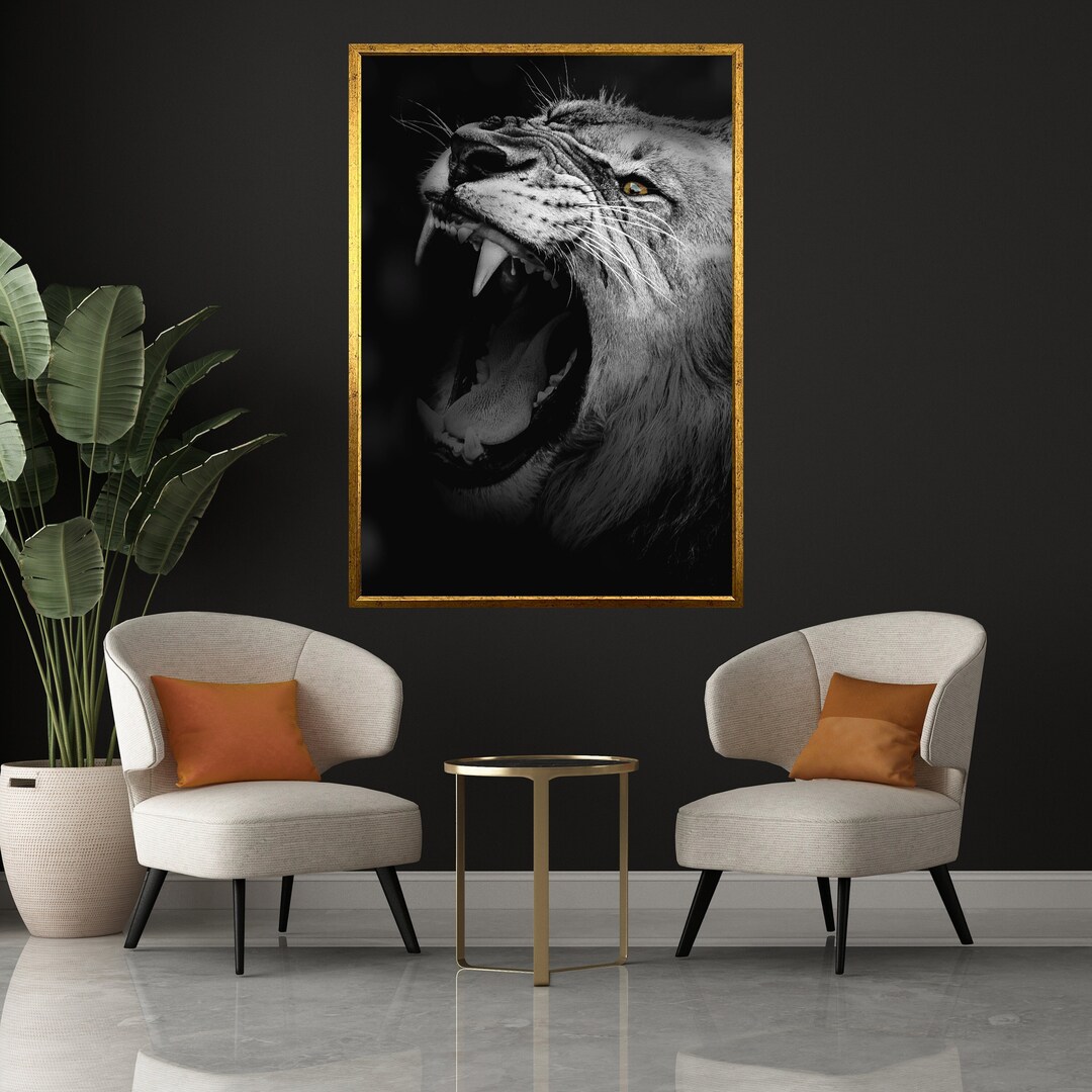 Lion Canvas Art African Safari Wall Decor Wildlife Painting Etsy