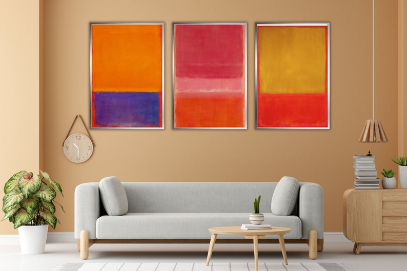 Art mural contemporain en toile, ensemble de 3 estampes Mark Rothko, décor dart abstrait, décoration intérieure moderne image 4