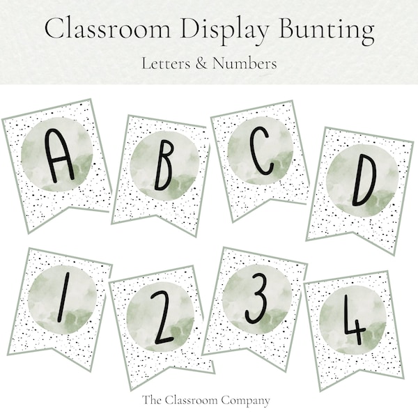Sage Green Classroom Bunting | Displays | Bulletin Boards | Letters and Numbers | Classroom Decor