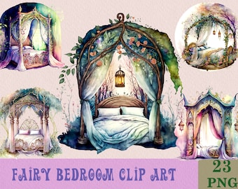 Fairy slaapkamer bos aquarel clip art PNG, sublimatie PNG afdrukbare, Fairy slaapkamer PNG, PNG bundel, PNG-bestanden, Fairytale clipart PNG