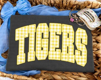 Tigers PNG | Tigers Yellow Gingham Mascot Coquette | School Spirit PNG | Preppy Graphic Design | Game Day Sublimation | Digital Download