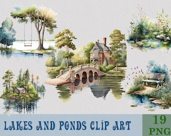 Paquete de imágenes prediseñadas de lago y estanque, lago png, imágenes prediseñadas de lago, sublimación PNG imprimible, paquete PNG, archivos png, paquete de imágenes prediseñadas