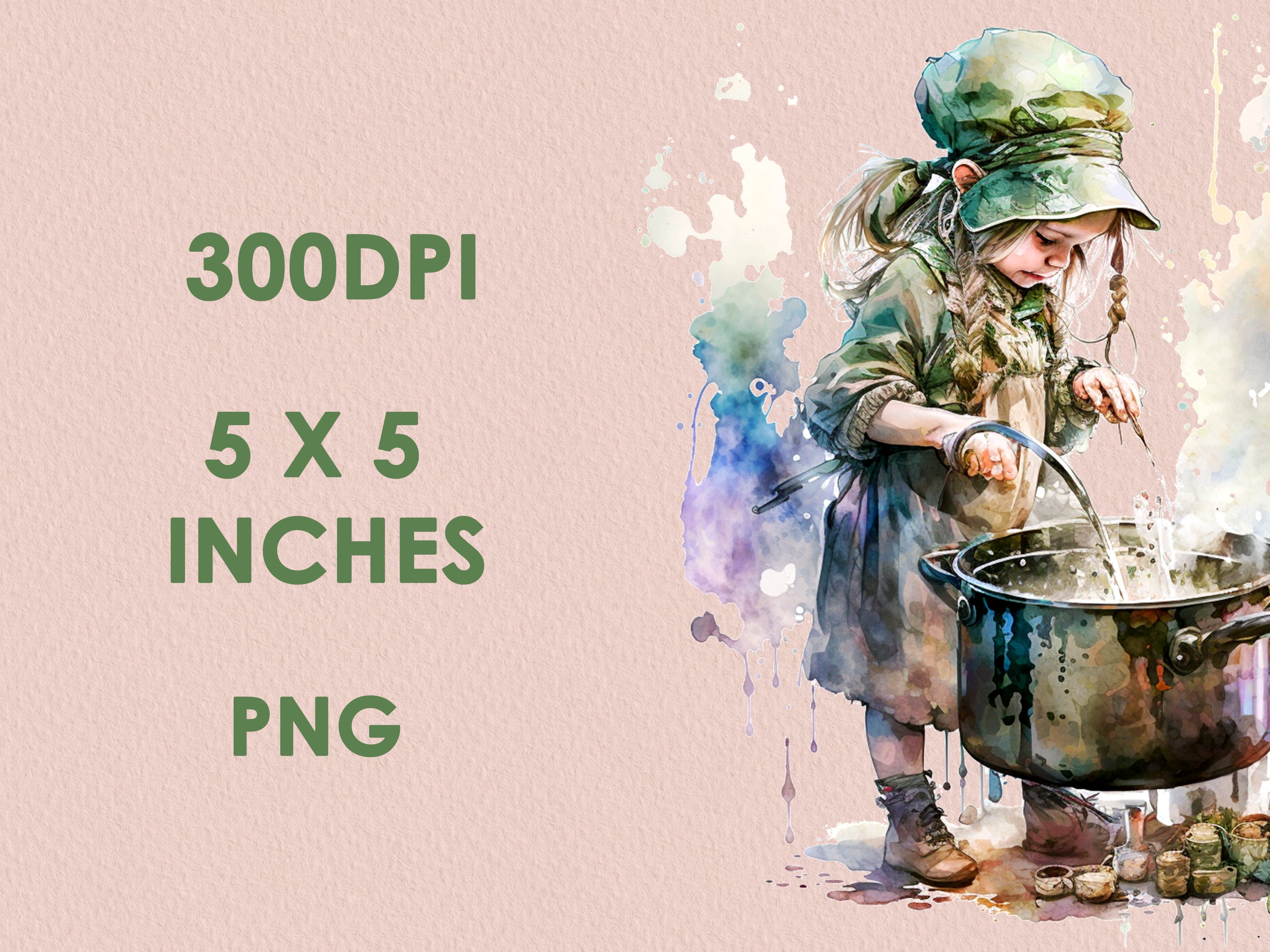 Elf Kitchen Fairy Kitchen Watercolor Clip Art PNG, Sublimation PNG ...