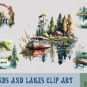 Lake And Pond Clipart Bundle, Lake Png, Lake Clipart, Sublimation PNG Printable, PNG Bundle, png files, clipart bundle