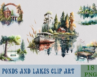 Paquete de imágenes prediseñadas de lago y estanque, lago png, imágenes prediseñadas de lago, sublimación PNG imprimible, paquete PNG, archivos png, paquete de imágenes prediseñadas