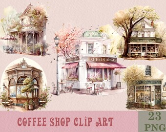 Coffee Shop Clipart Bundle, Coffee Shop Watercolor Png, Coffee Clipart, Sublimation PNG Printable, PNG Bundle, png files, clipart bundle