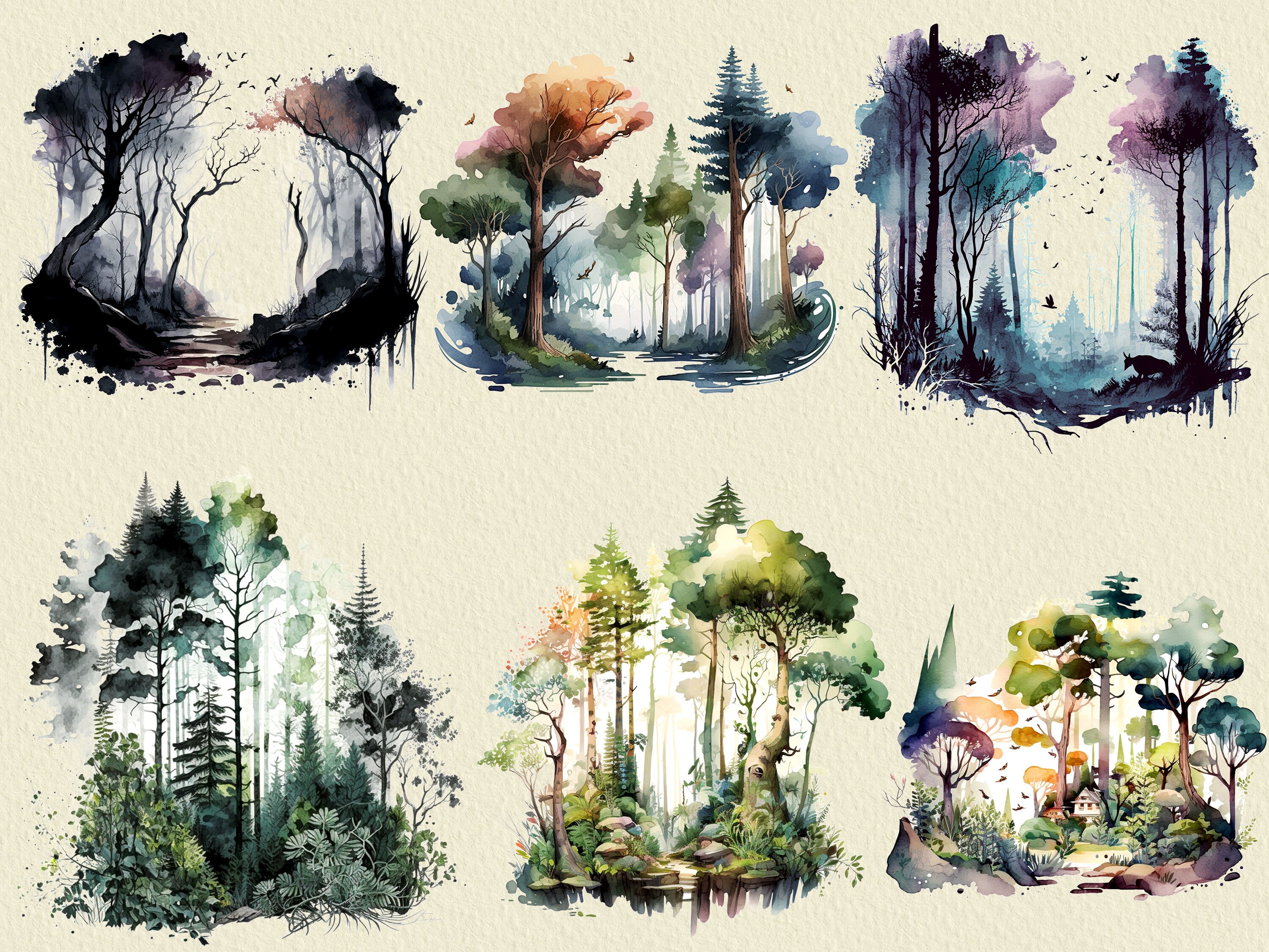 Forest Landscape Clipart Bundle, Forest Clipart, Misty Landscape Forest ...