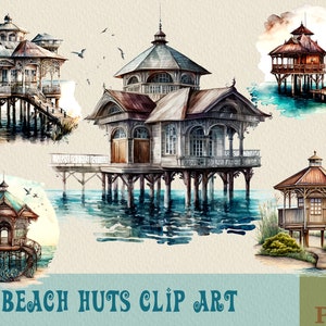 Beach Hut Clipart Bundle, Beach Houses Clipart, Beach Hut png, Sublimation PNG Printable, PNG Bundle, clip art bundle