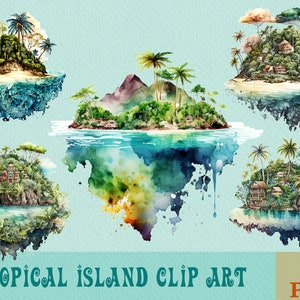 Pacote de clipart de ilha tropical, clipart de ilustração de ilha, png de ilha tropical, sublimação PNG para impressão, pacote PNG, pacote de clip art