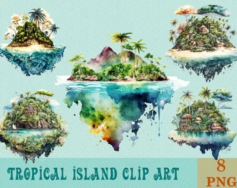Tropical Island Clipart Bundle, Island Illustration Clipart, Tropical Island png, Sublimation PNG Printable, PNG Bundle, clip art bundle