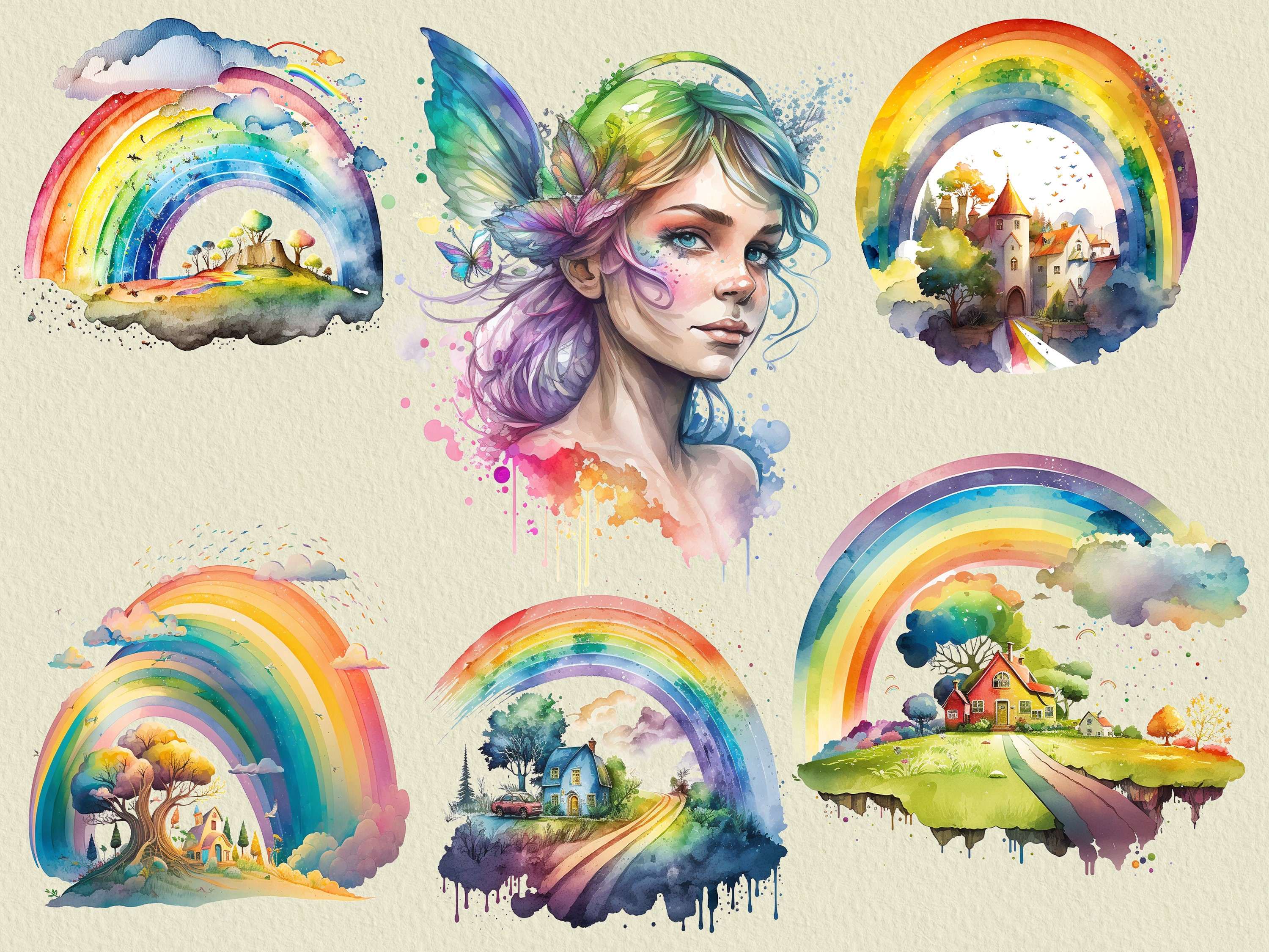 Active Color Scenes Rainbow Color Scenes Clipart Bundle, Rainbow Clouds Png, Rainbow ...