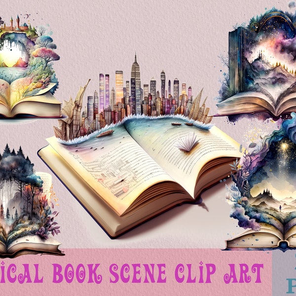 Magical Book Scene Clipart Bundle, Book Scene Clipart, Book Clipart, Book Scene png, Sublimation PNG Printable, PNG Bundle, clip art bundle