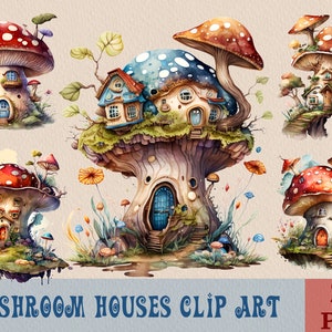 Mushroom Houses Clipart Bundle, Mushroom house Png, Mushroom House Clipart, Sublimation PNG Printable, PNG Bundle, png files, clipart bundle
