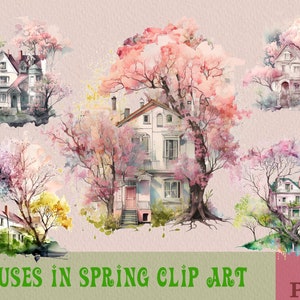 Houses In Spring Clipart Bundle, Spring House Png, Home Clipart, Sublimation PNG Printable, PNG Bundle, png files, clipart bundle